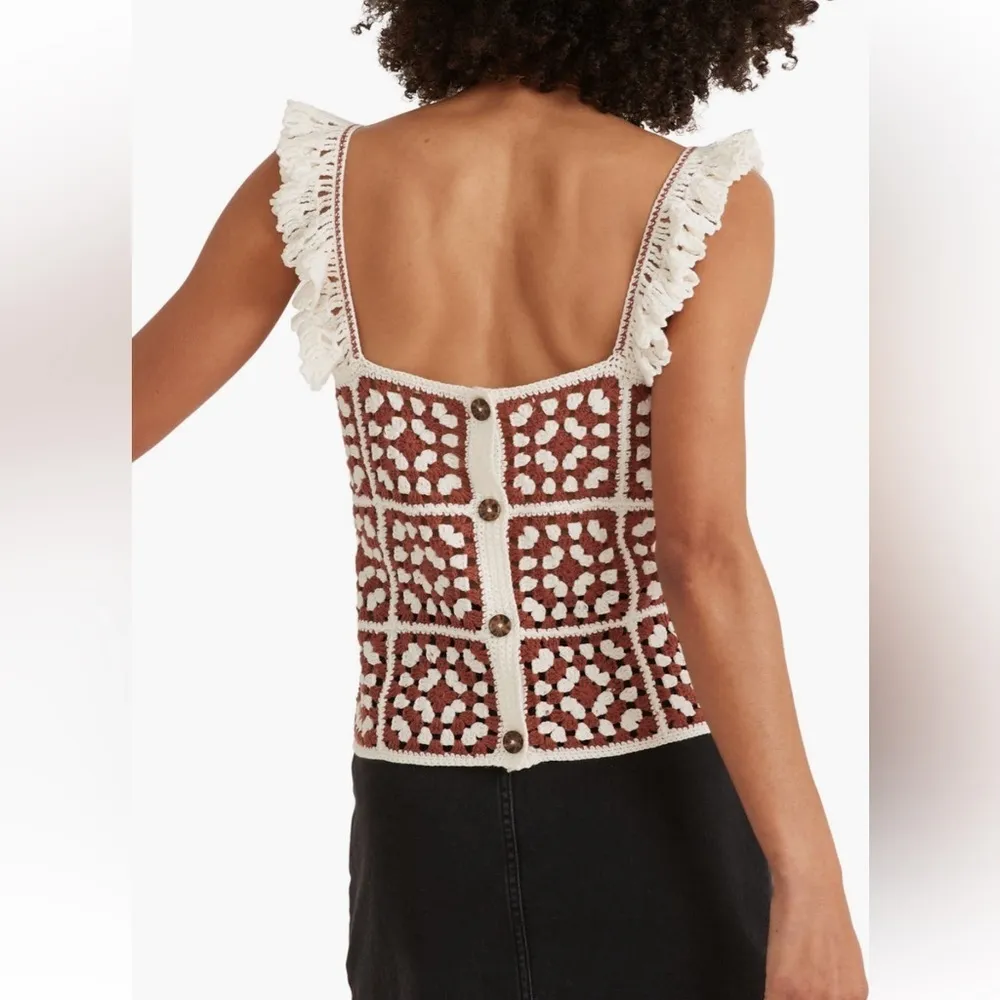 Marine layer Archive Cora crochet tank top patchwork Boho ruffle trim NWT. - Image 3