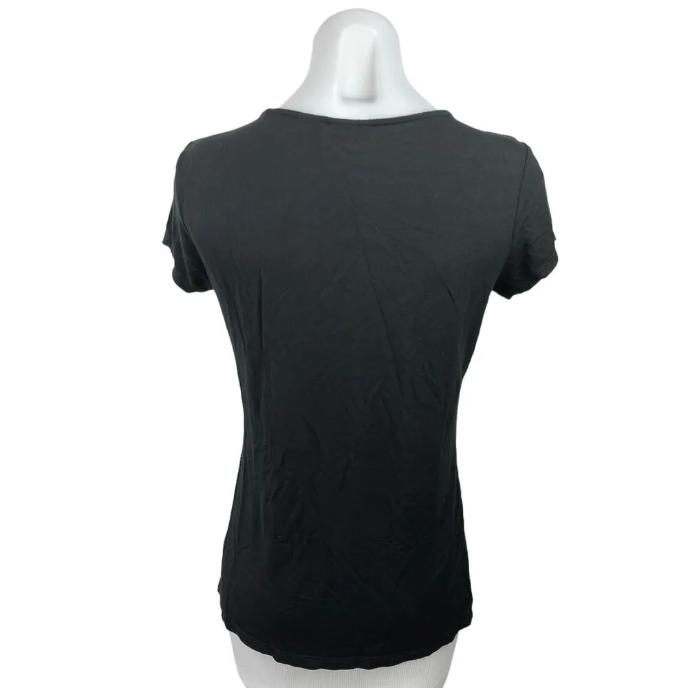 Tahari Black Crew Neck Short Sleeve Knit Pullover Stretch Tee T-Shirt Top Size S - Image 2