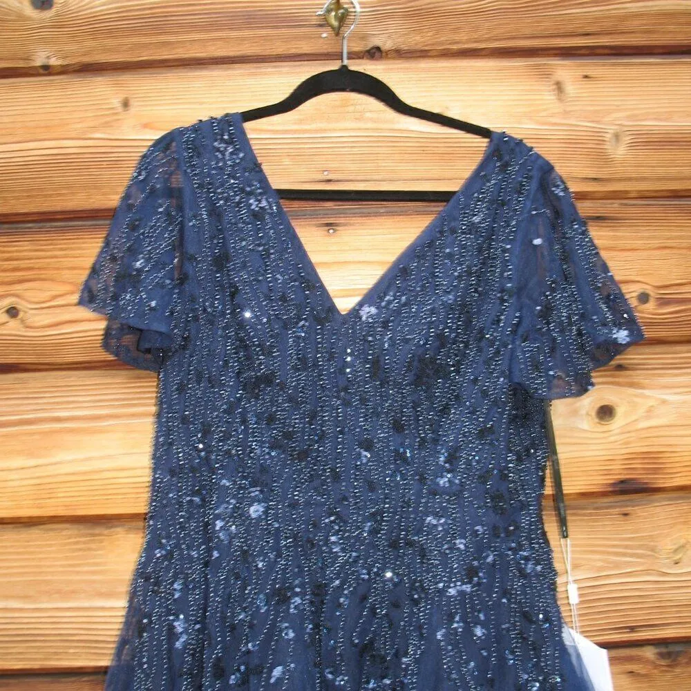 Mac Duggal 10806 Womens EMBELLISHED FLUTTER SLEEVE TEA-LENGTH DRESS - Image 8