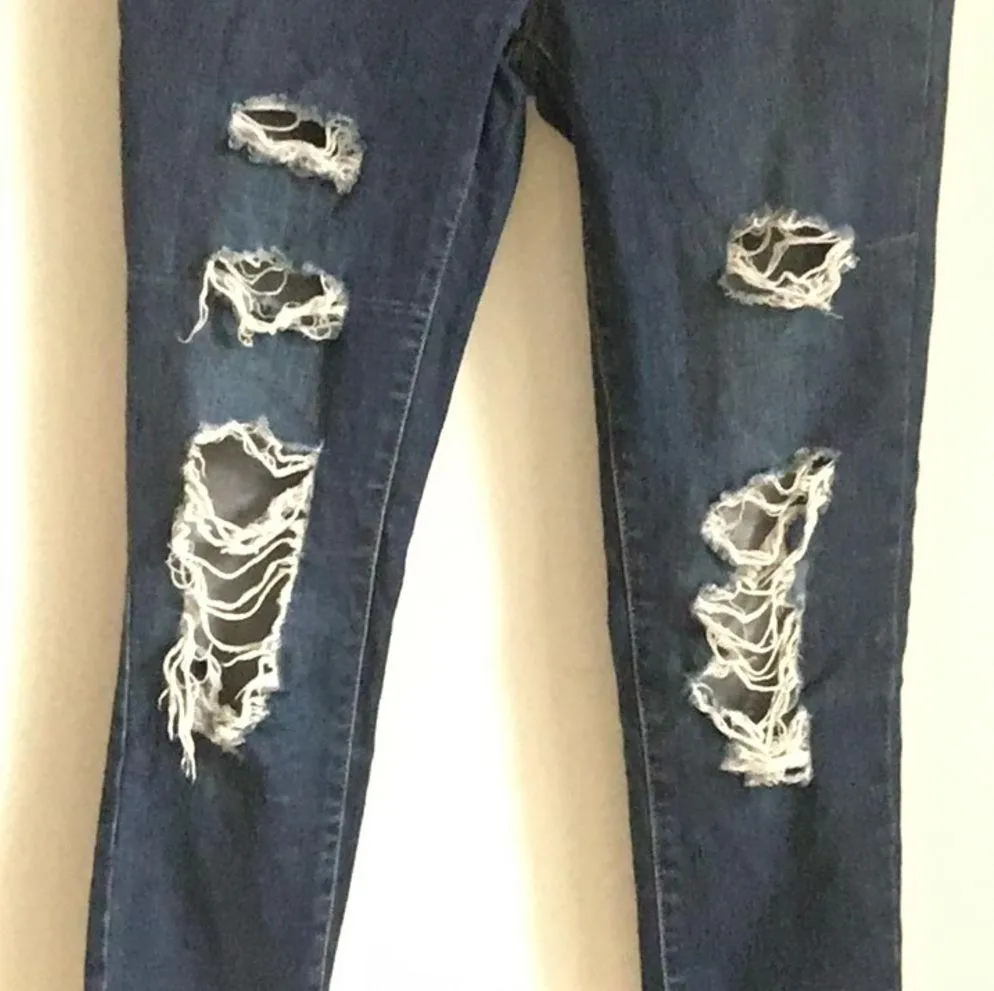 PacSun High Rise Dark Wash Denim Ripped Jegging For My Tall Ladies Size 25 Long - Image 3