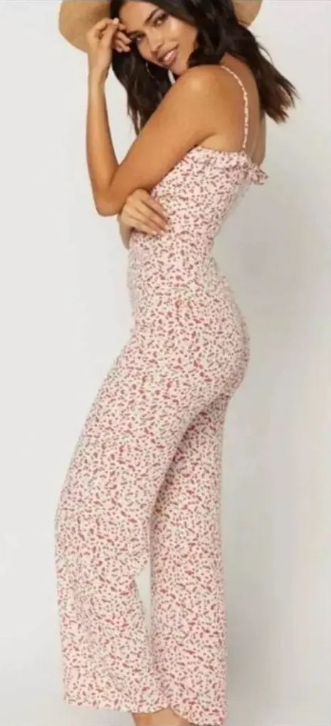 NWT *FLYNN SKYE* IVORY AND PINK FLORAL JUMPSUIT FREE PEOPLE SZ XS - $215! - Image 1