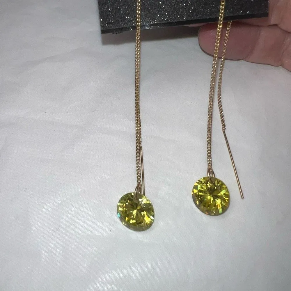 G by Gennaro Citrine‎ Crystal Long Threader Earrings Gold - Image 7