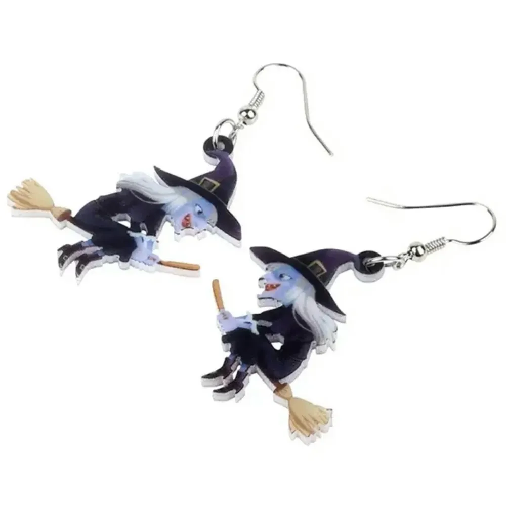 Cartoon Broomstick Witch Acrylic Earrings For Halloween Party Decor Gothic Style Black - Image 11