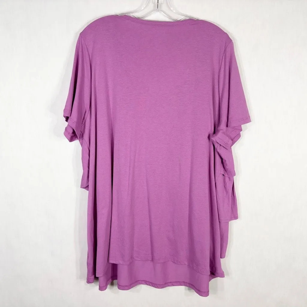 Woman‎ Within Plus Size 18 20 Top Purple Ruffled Layered Short Sleeve Tee 782 - Image 2