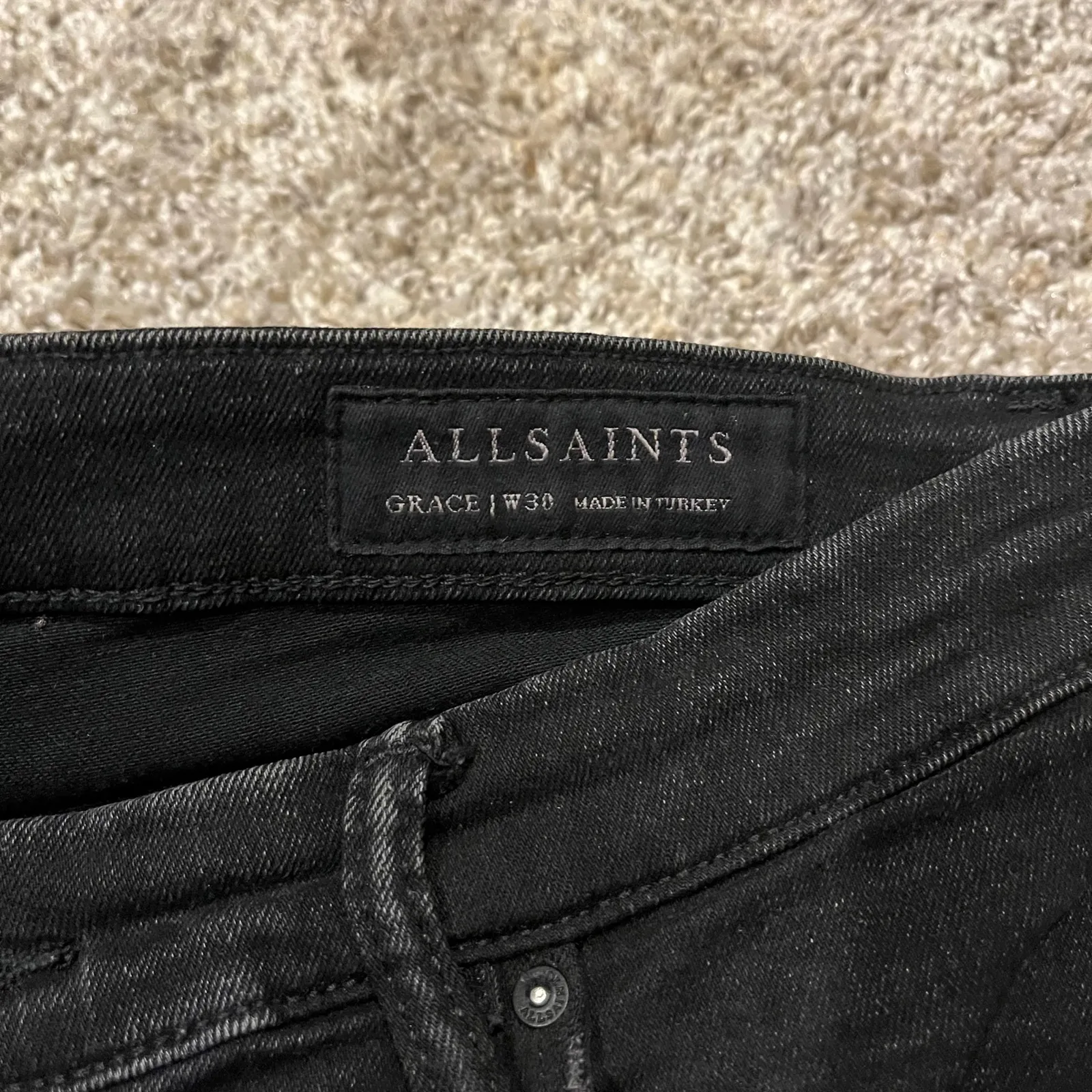 Allsaints Jeans Grace Ankle Fray Skinny Washed Black Distressed Stretch Size 30 - Image 6