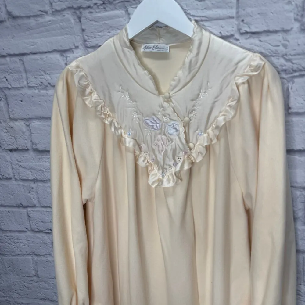 Vintage Miss Elaine Long Sleeve Fleece Nightgown Beige 1/2 Zip Ruffle Size M Size M - Image 4