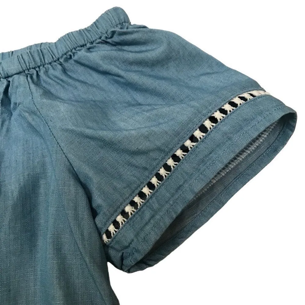 Bebe chambray off the shoulder boxy fit top L - Image 7