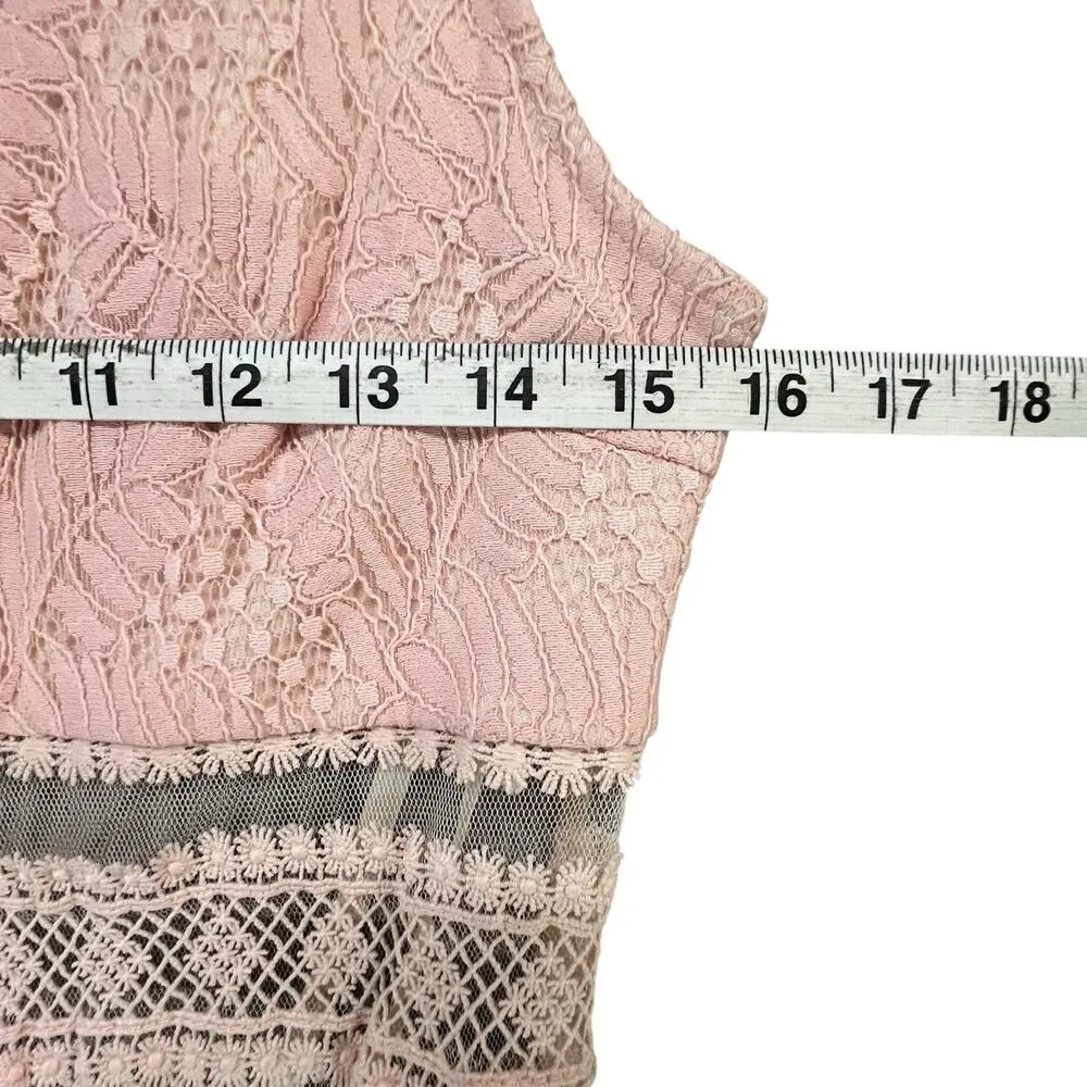 Soieblu Maxi Dress Womens L Pink Lace Front Slit Sheer Panel Feminine Romantic - Image 9