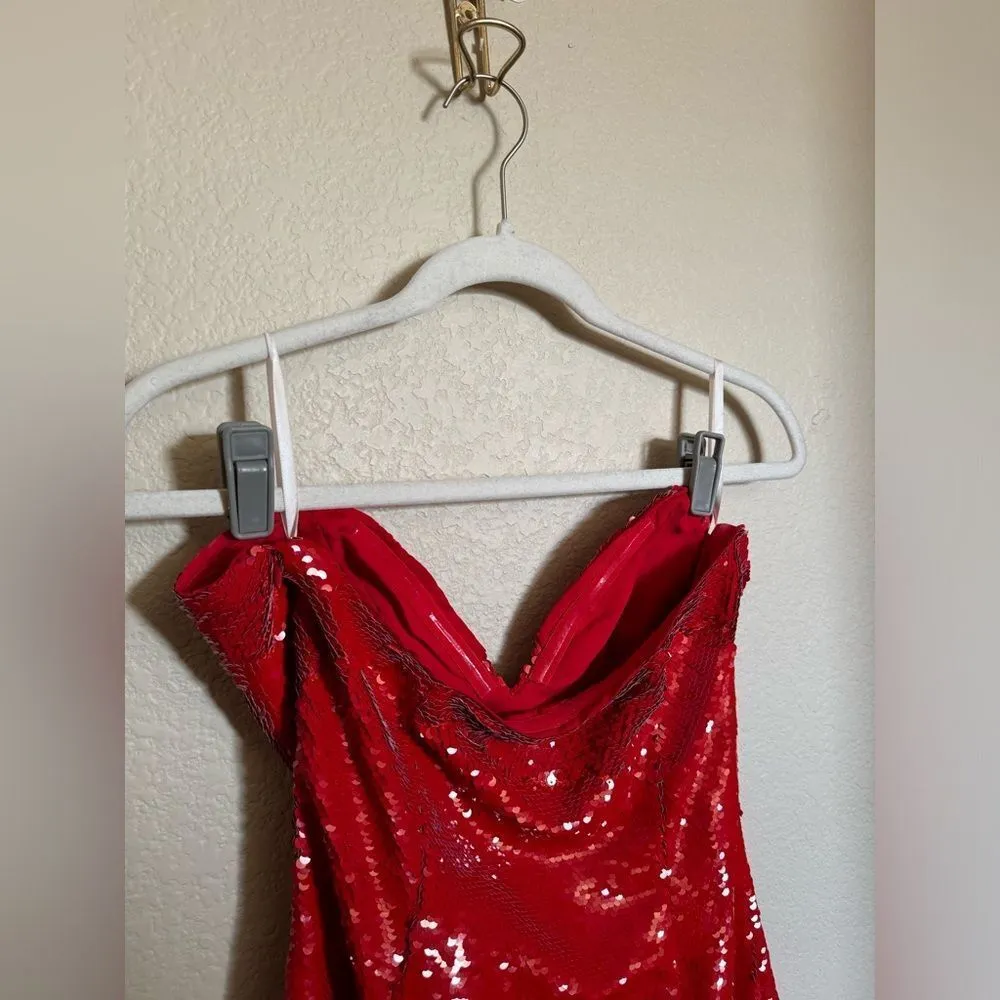 h:ours‎ Zali Mini Dress in Red Gaga Size Small Sequins Cocktail Dress - Image 5