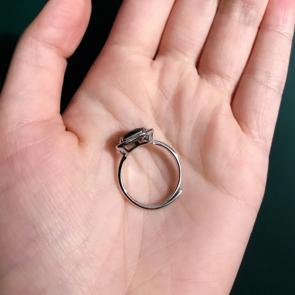 Square Emerald Cut Ring, Solitaire White Zircon Stone Halo Ring Green Gemstone - Image 6