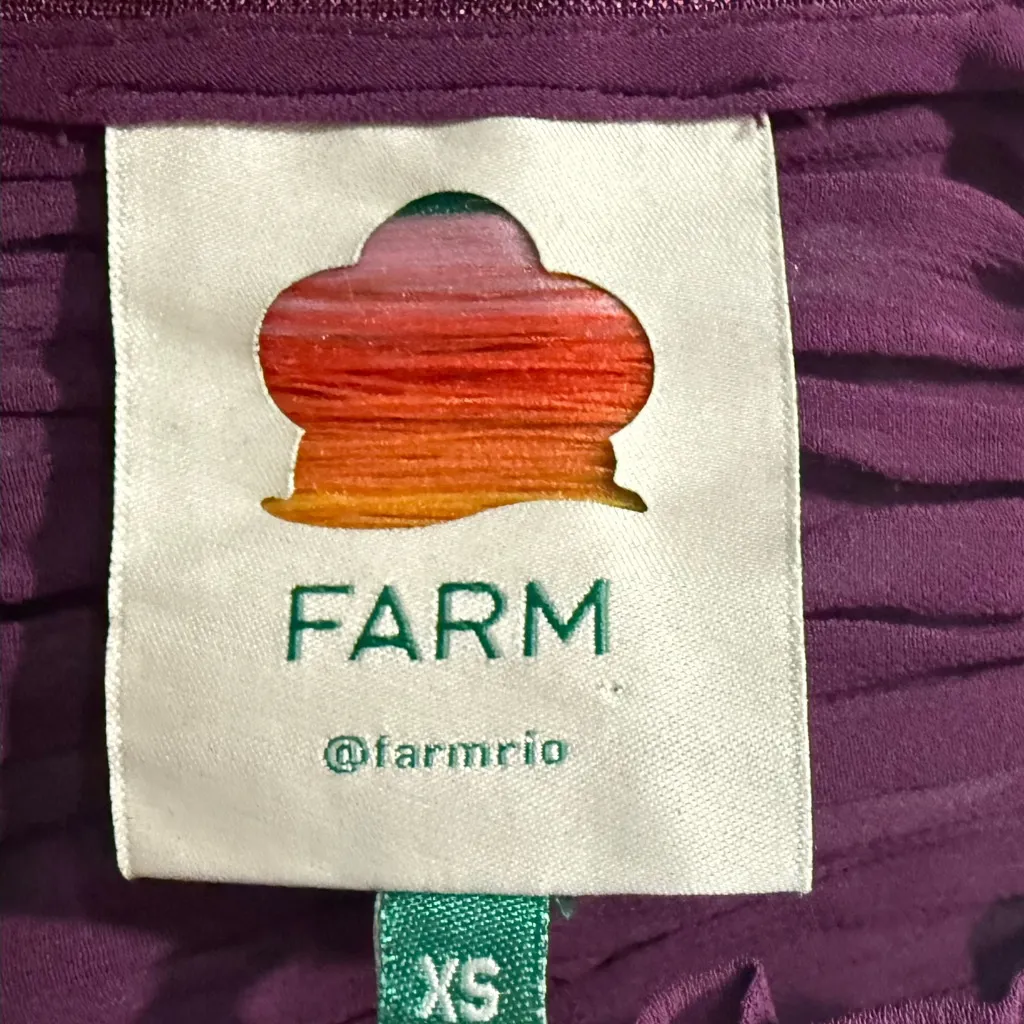 New FARM RIO Ruffled Pleated Burgundy Purple Peplum Blouse Sheer Sleeve Top XS - Image 6