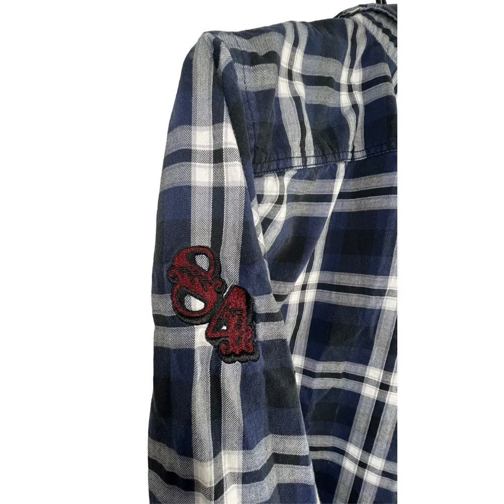American Rag Plaid Button Up Long Sleeve Shirt With Sewn On Patches - Image 2
