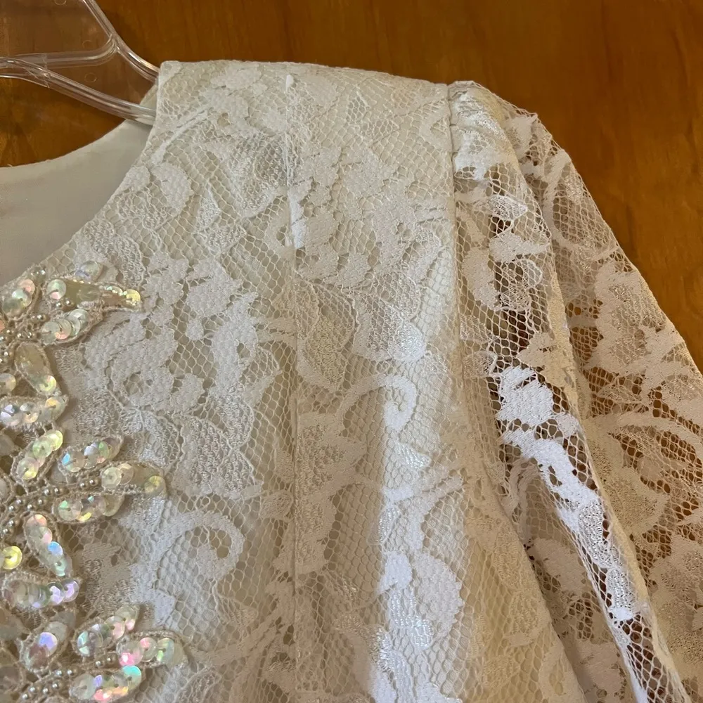 URSULA OF SWITZERLAND Vintage Dress Lace Sequin Bodice White Black Size 10 FLAW - Image 8