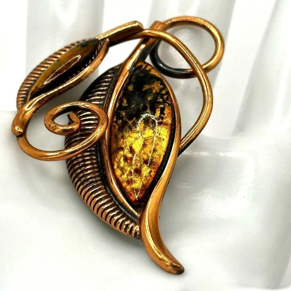Matisse copper red foil vintage leaf brooch - Image 8