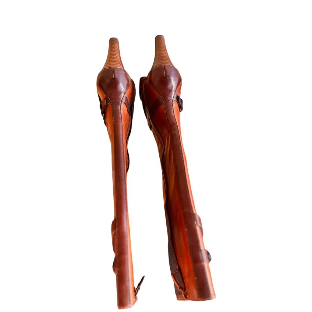 Cole Haan Poppy Bit Tall Leather Equestrian Heeled Boots Sequoia Womens Size 6B - Image 5