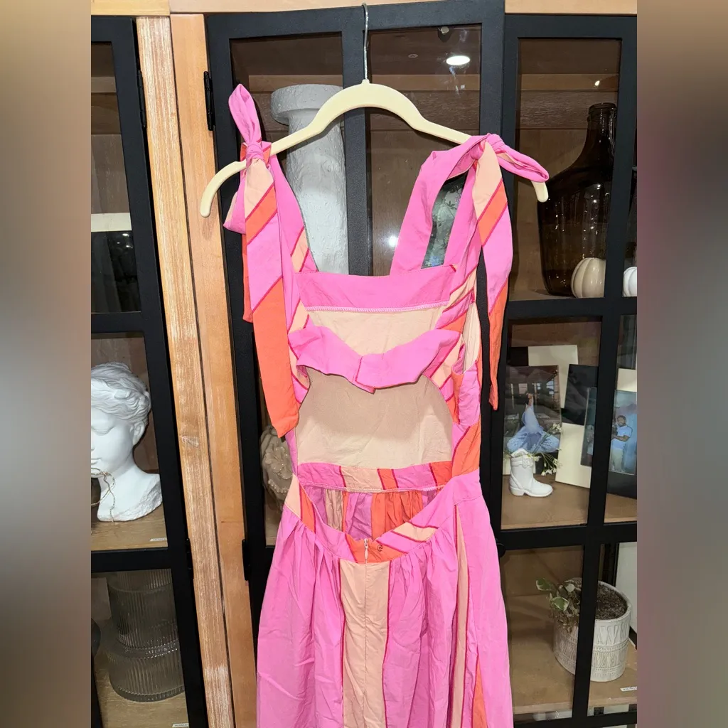 Animale maxi dress colorful open back nows tie straps square neck cutout midi - Image 5