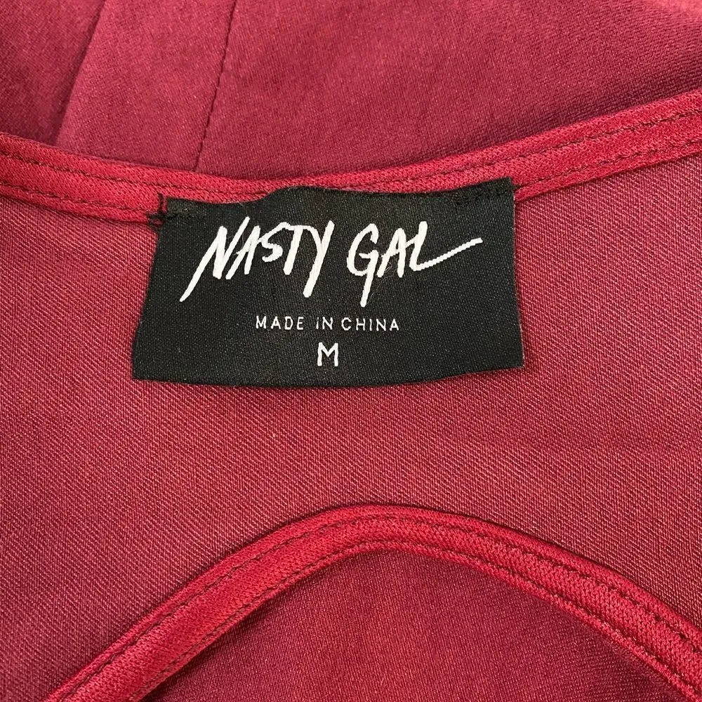 NASTY GAL Medium Bodycon Zip Back Club Party Wear Maroon Cut Out Back Mini Dress - Image 6