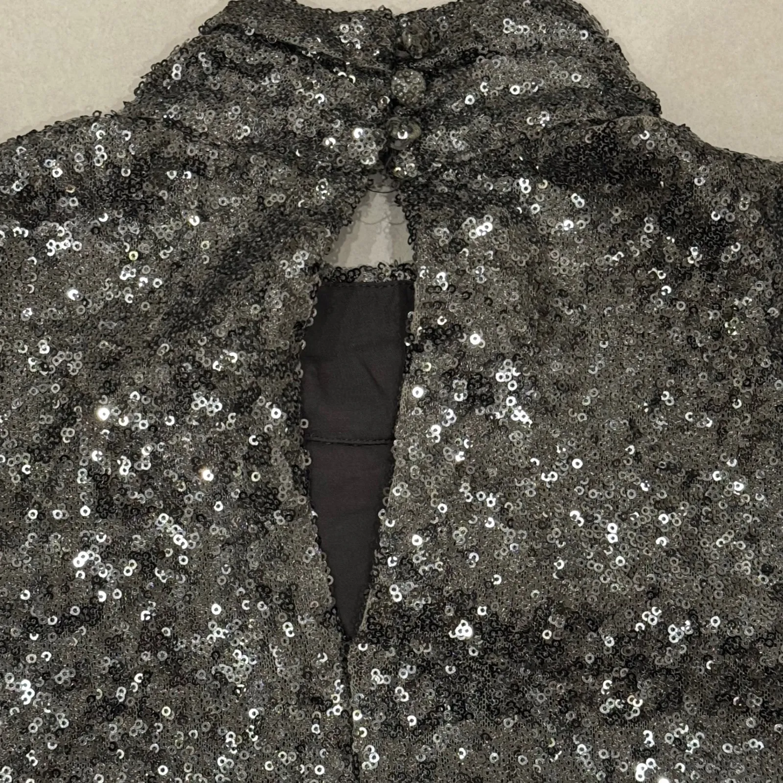 Sunday in Brooklyn Silver Sequin Holiday NYE Mock Neck Puffed Sleeve Blouse Xs - Image 11