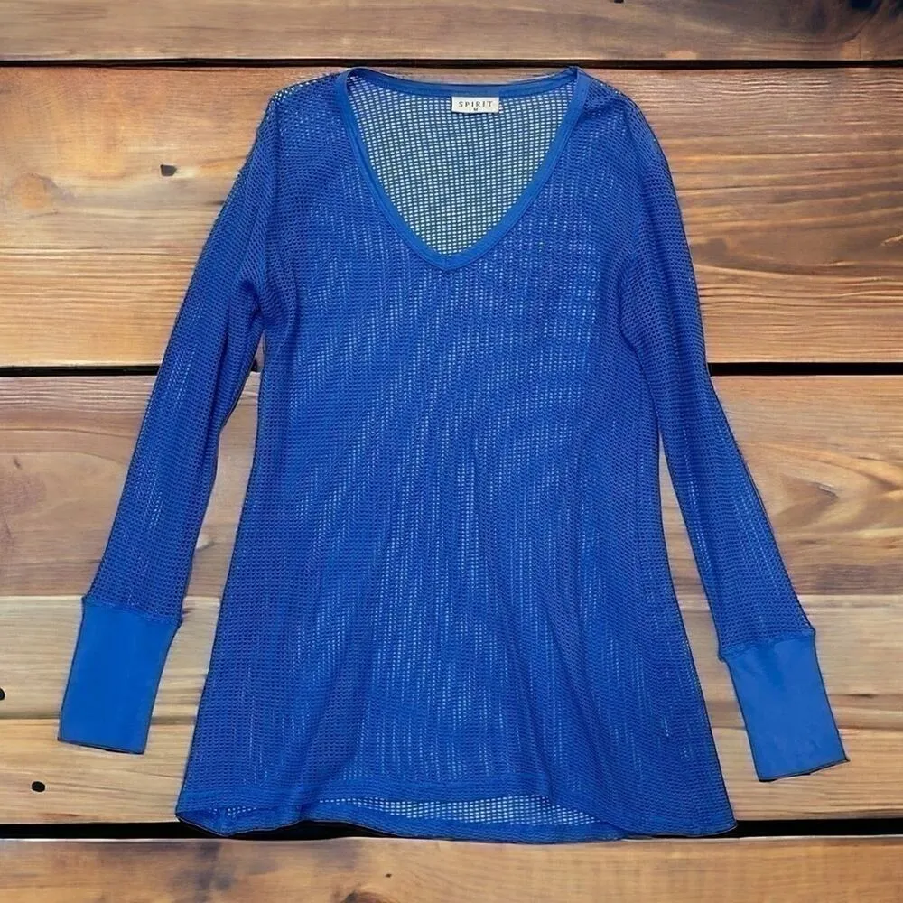 Blue Mesh Long Sleeve V-neck Size Medium - Image 2