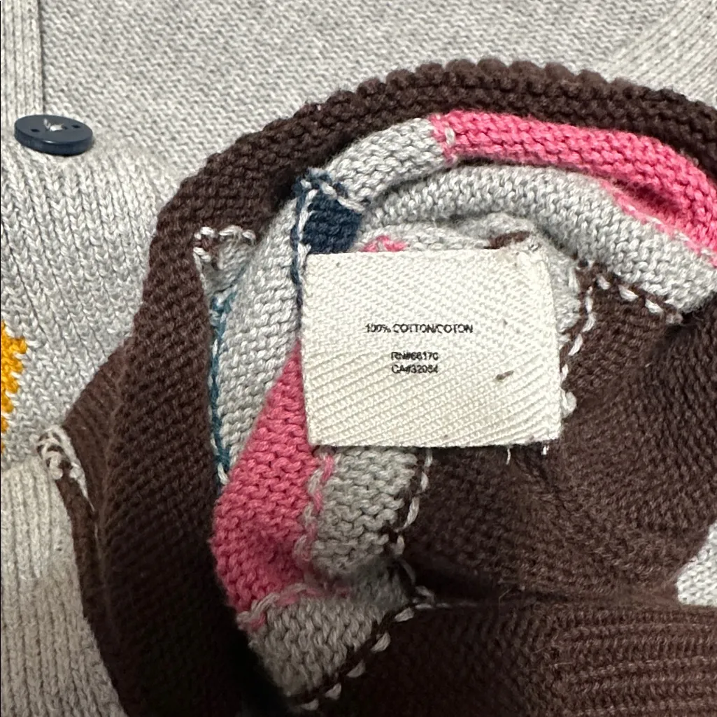 Ingrid Hass Multicolor Diamond Pattern Cardigan Gray Size M - Image 5