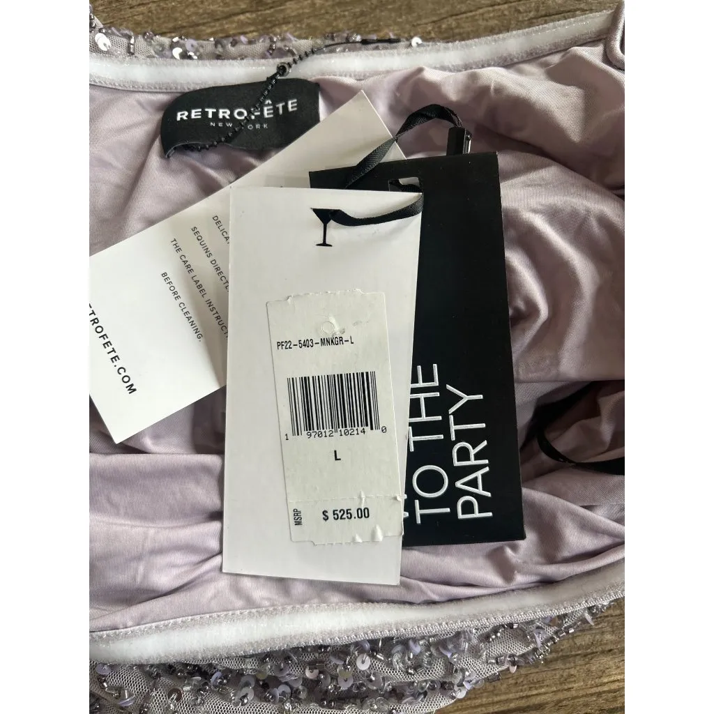 retrofete Sheila Embellished Sequin Dress Mink Grey Purple Womens Size Large - Image 11