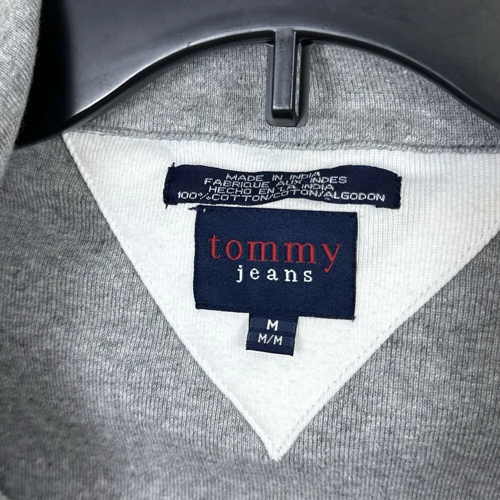 Vintage Tommy Jeans Tommy Hilfiger Crop Shirt Women's Medium Gray Zip V-Neck Y2K - Image 5