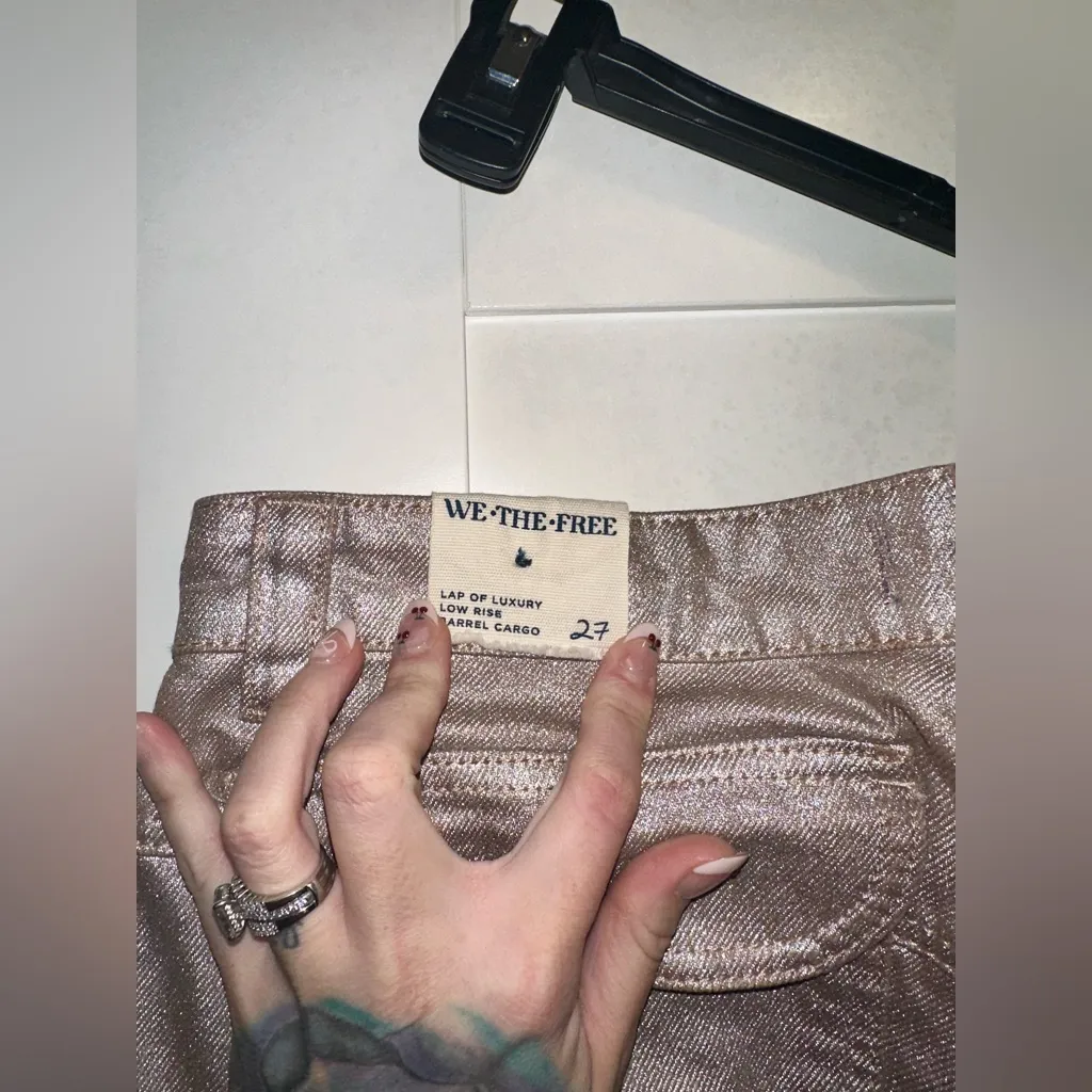 NWOT FREE PEOPLE We The Free Lap Of Luxury Metallic Cargo Pants In Foxy $228MSRP - Image 13