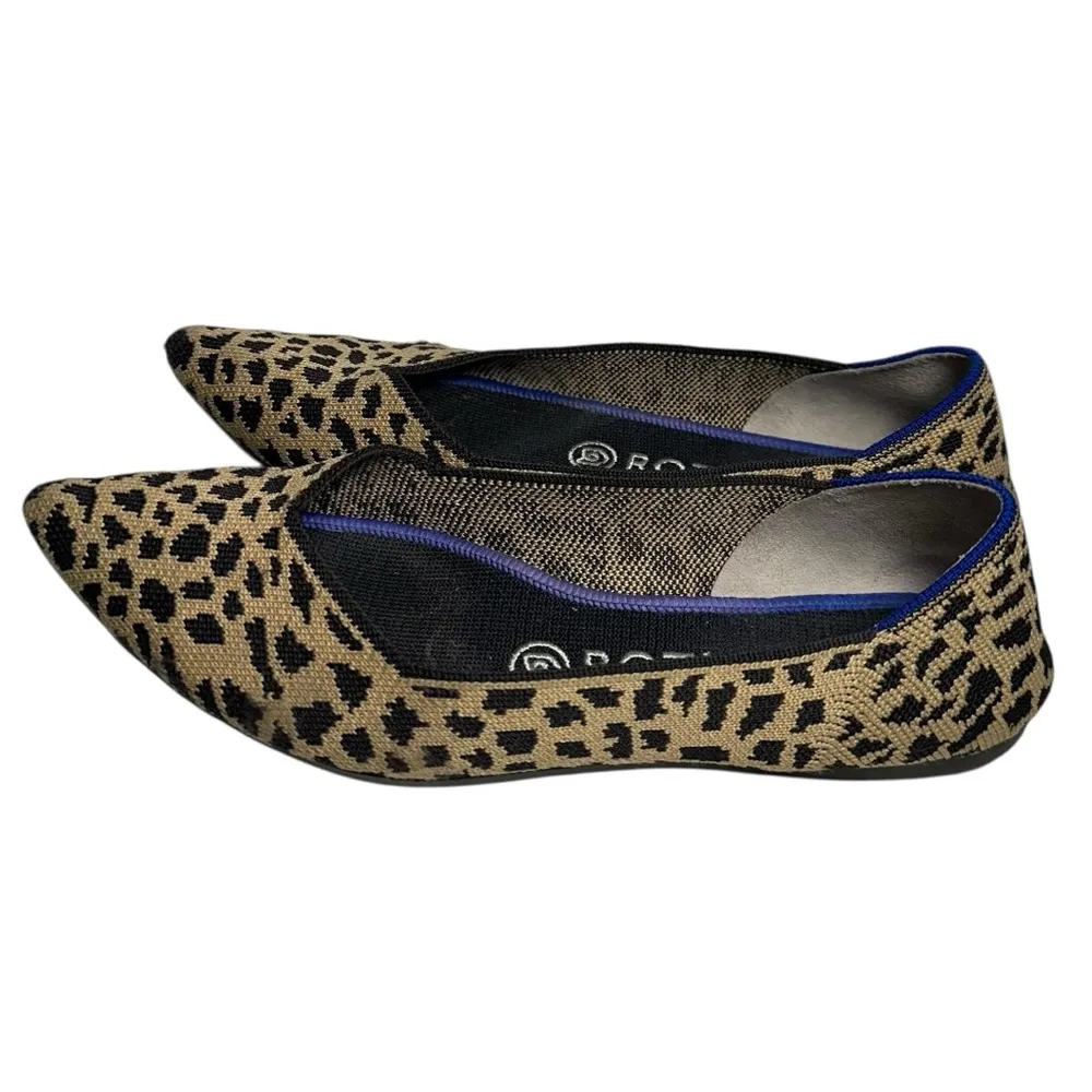 Rothy’s Women’s Size 7.5 Leopard Print Knit Pointy Toe Slip On Flats Shoes - Image 7