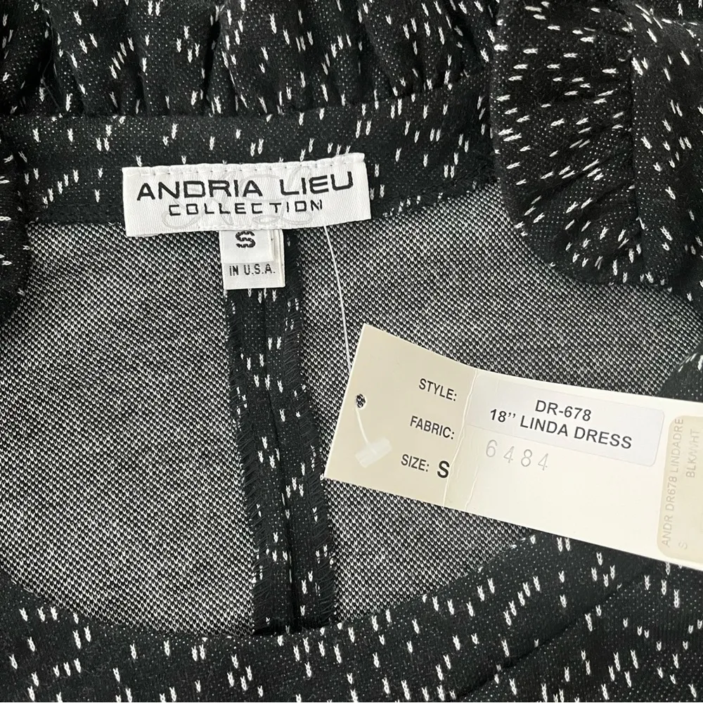 NWT, Andria Lieu Collection Horseshoe Neck with Ruffle Trim Neck and Sle… Black - Image 12