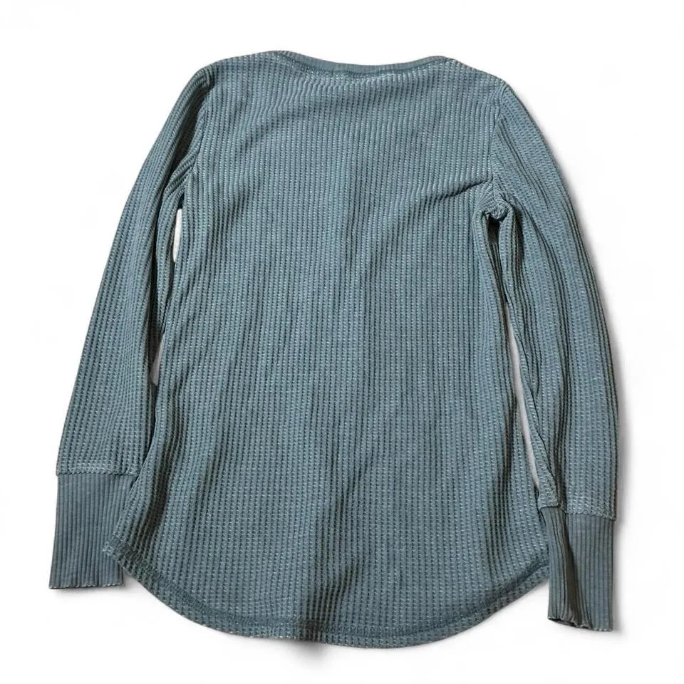 Seven Seven Waffle Knit Henley Long Sleeve Top Blue S - Image 6