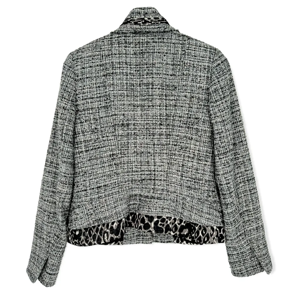 Tahari | Size 8 | Tweed Black White Leopard Animal Print Trim Blazer Jacket - Image 5