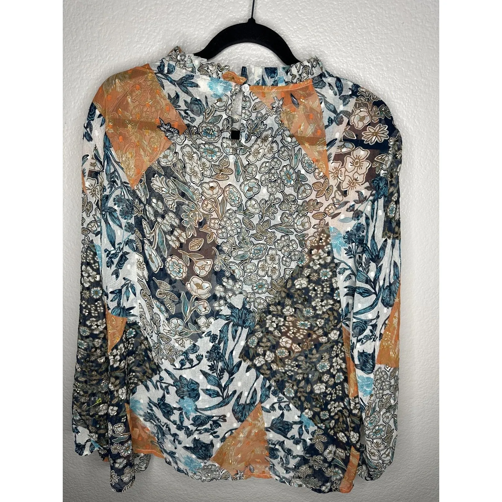 World Market Shirt Womens L/XL Multicolor Patchwork Floral Bohemian Long Sleeve Size L - Image 7