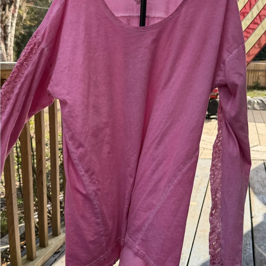 Lane Bryant Pink Women's Shirt with Long Lace Sleeves size 18-20 - Image 6