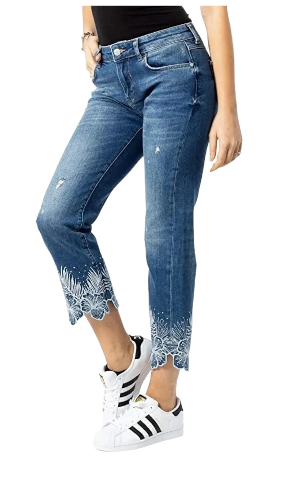 Desigual Boho Embroidered Crystal Embellished Straight Leg Jean US 4 New - Image 1