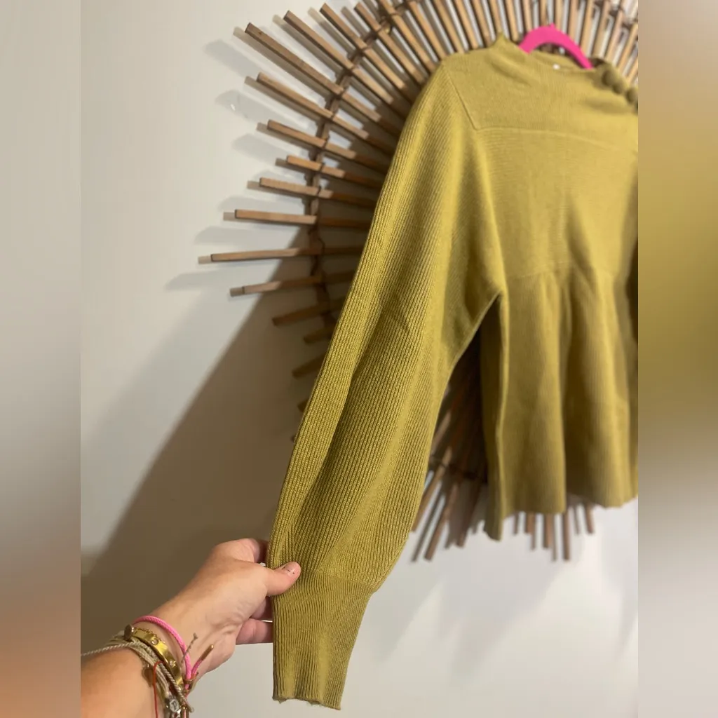 Rebecca Taylor Rib Mock Neck  Knit Sweater in Olive Balloon Slv Wool/ Cashmere M - Image 8