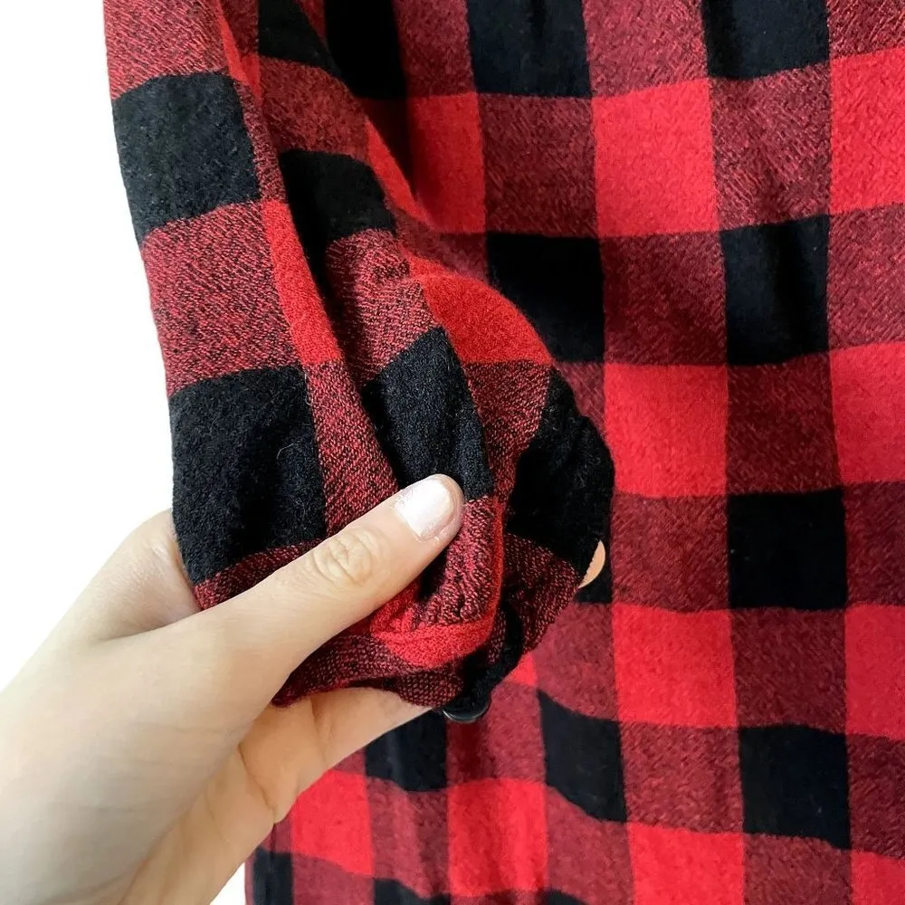Madewell black and red checkered 3/4 sleeve dress casual winter christmas tie - Image 4