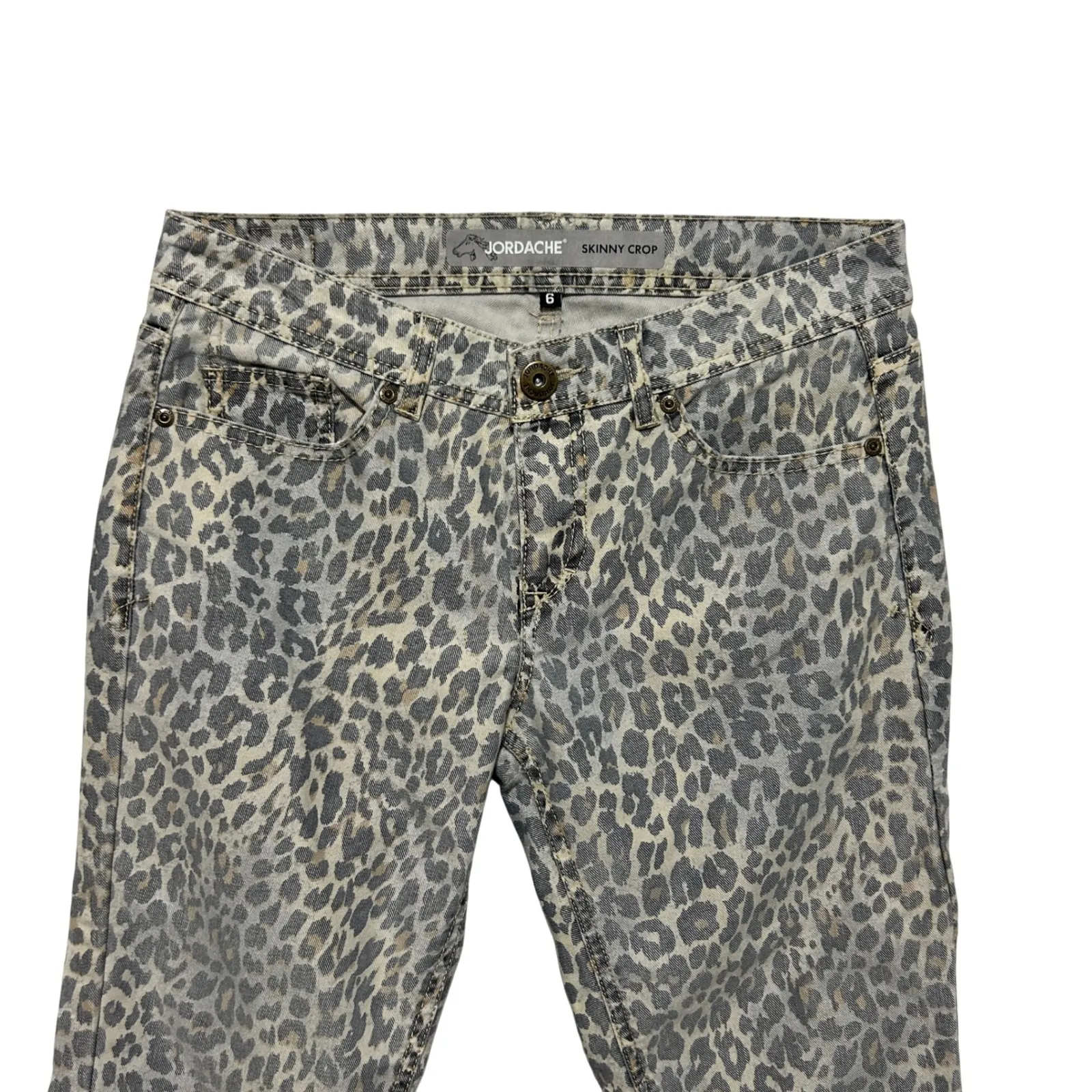 Jordache Women Skinny Crop Jeans 6 Leopard Print Y2K Retro Indie Statement Denim - Image 2