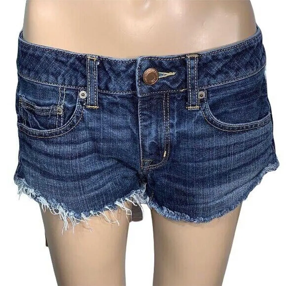Womens Denim Blue Jean Shorts Dark Wash Cutoff Size 4 - Image 3