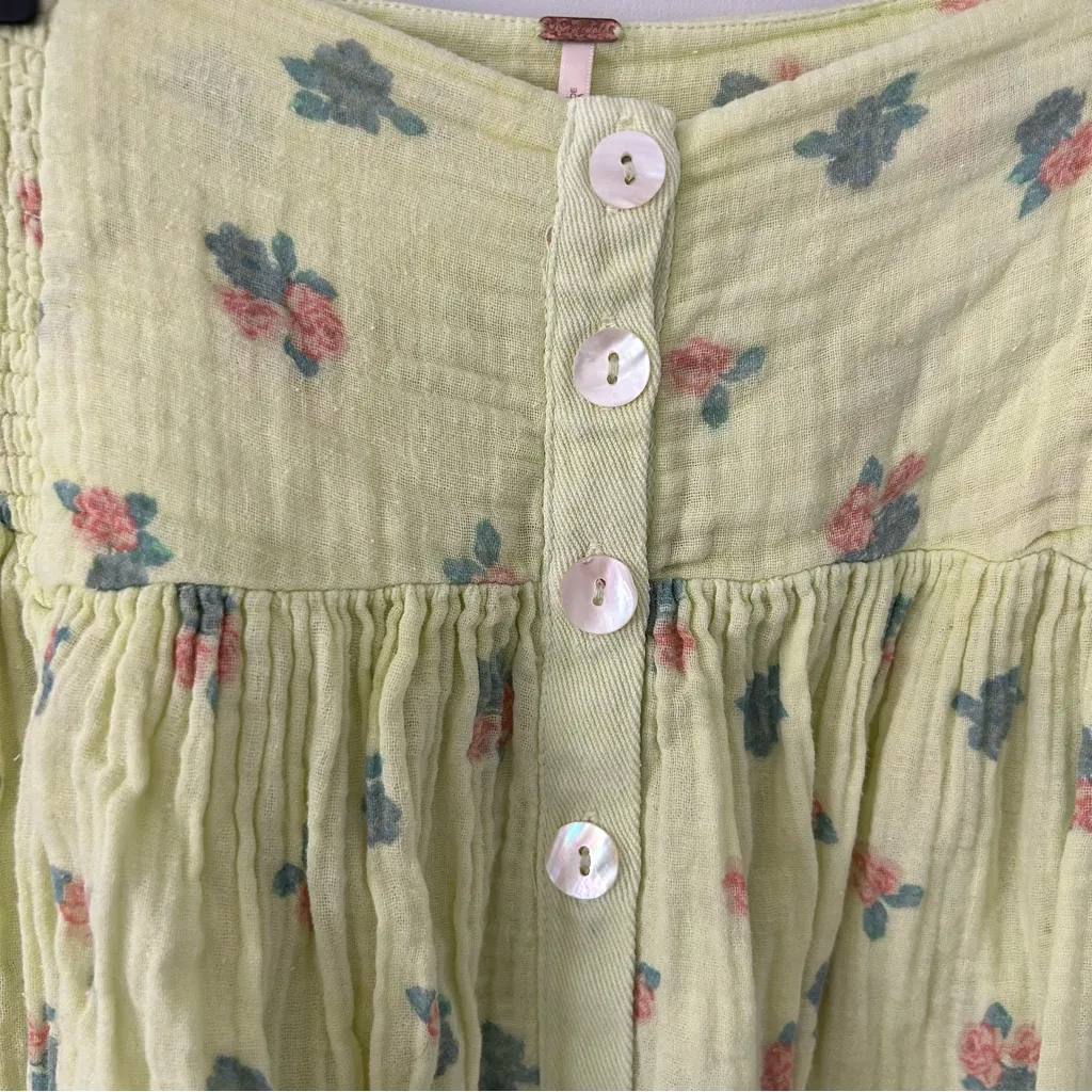 Free People Iris Corset Set Skirt Yellow Green Floral Cotton Button Down Skirt S - Image 4