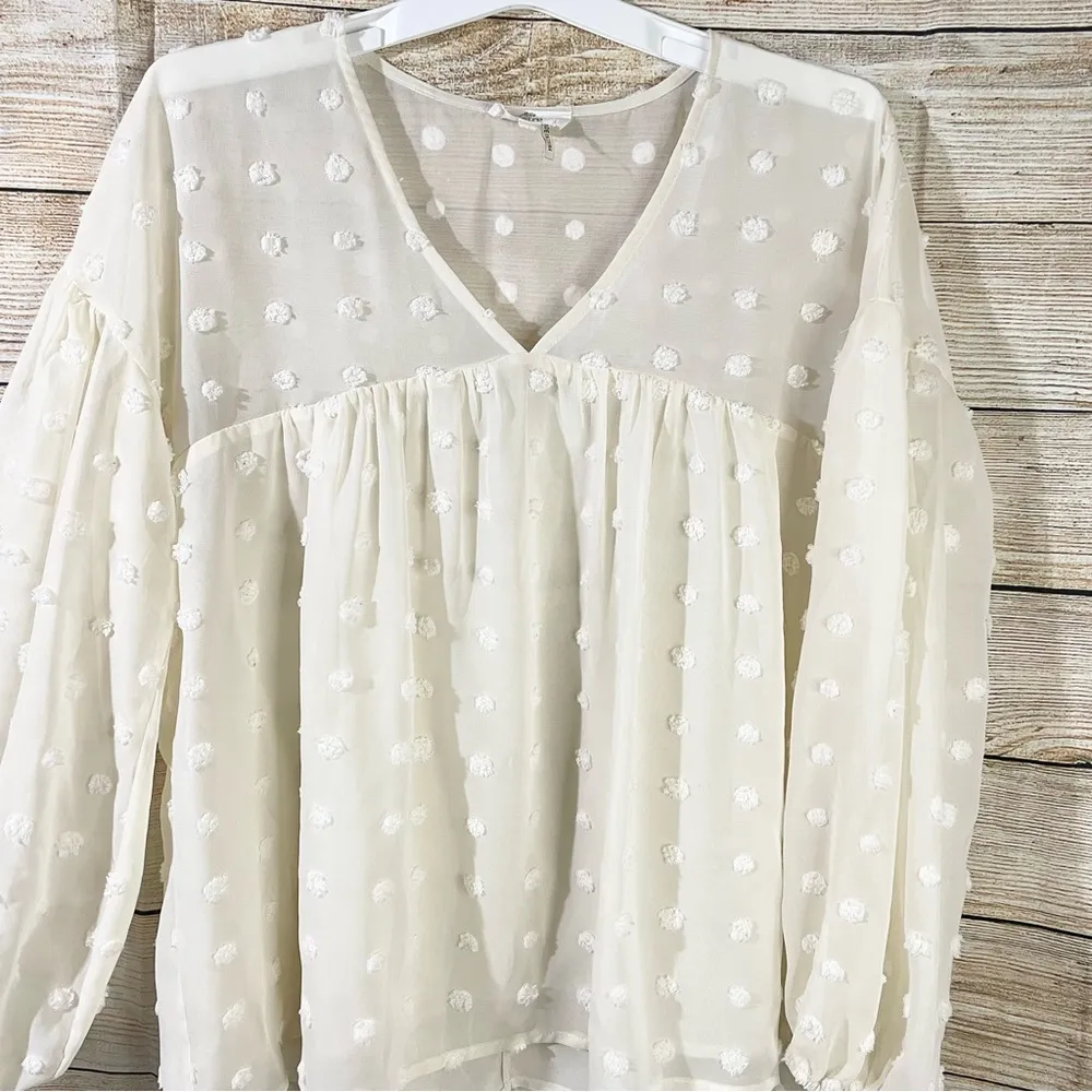 Anthro Entro semi-sheer polka dot textured loose fit cream blouse Size Medium - Image 6