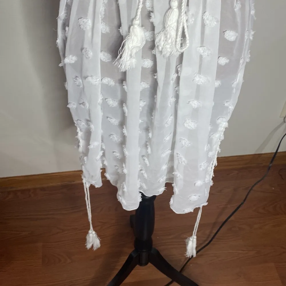 White Swiss dot tassel bikini coverup dress size L Size L - Image 12