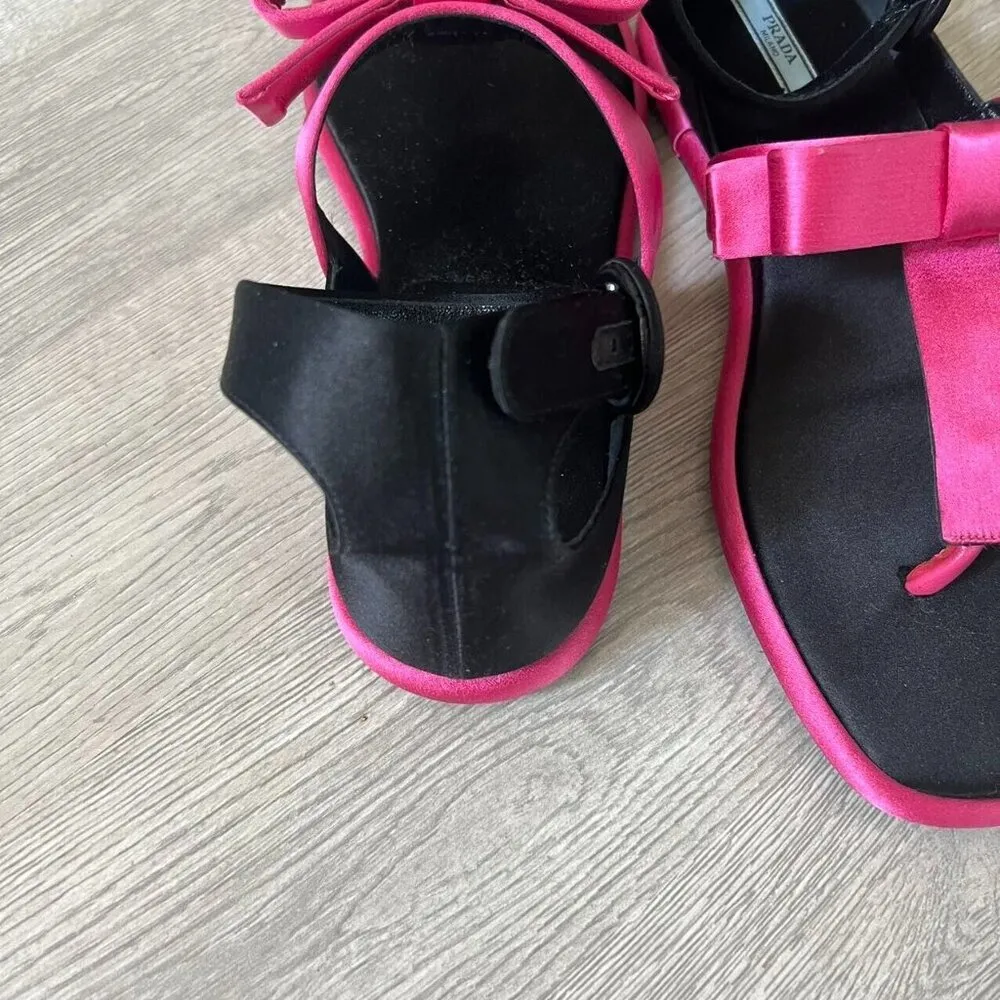Prada Pink Satin Bow Flat Sandal Woman Size 39 Made in Italy Rare - Image 5