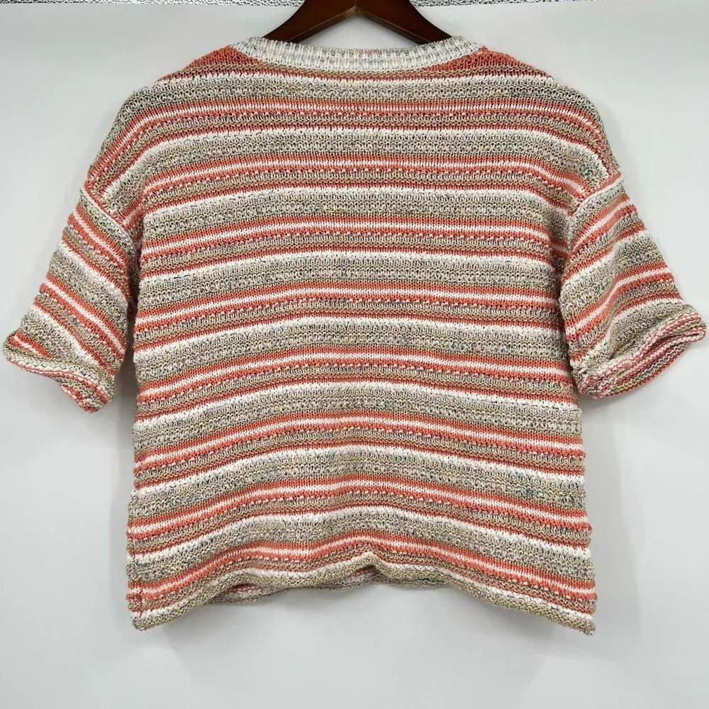 REBECCA TAYLOR Women multi-color gold shimmer stripe short sleeve knit top small - Image 3