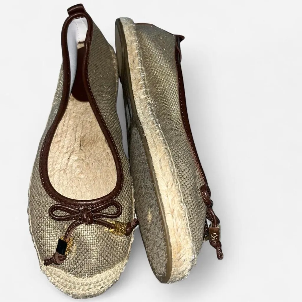 Michael Kors Gold Canvas Jute and Leather Espadrille Flats NEW size 7.5 - Image 3