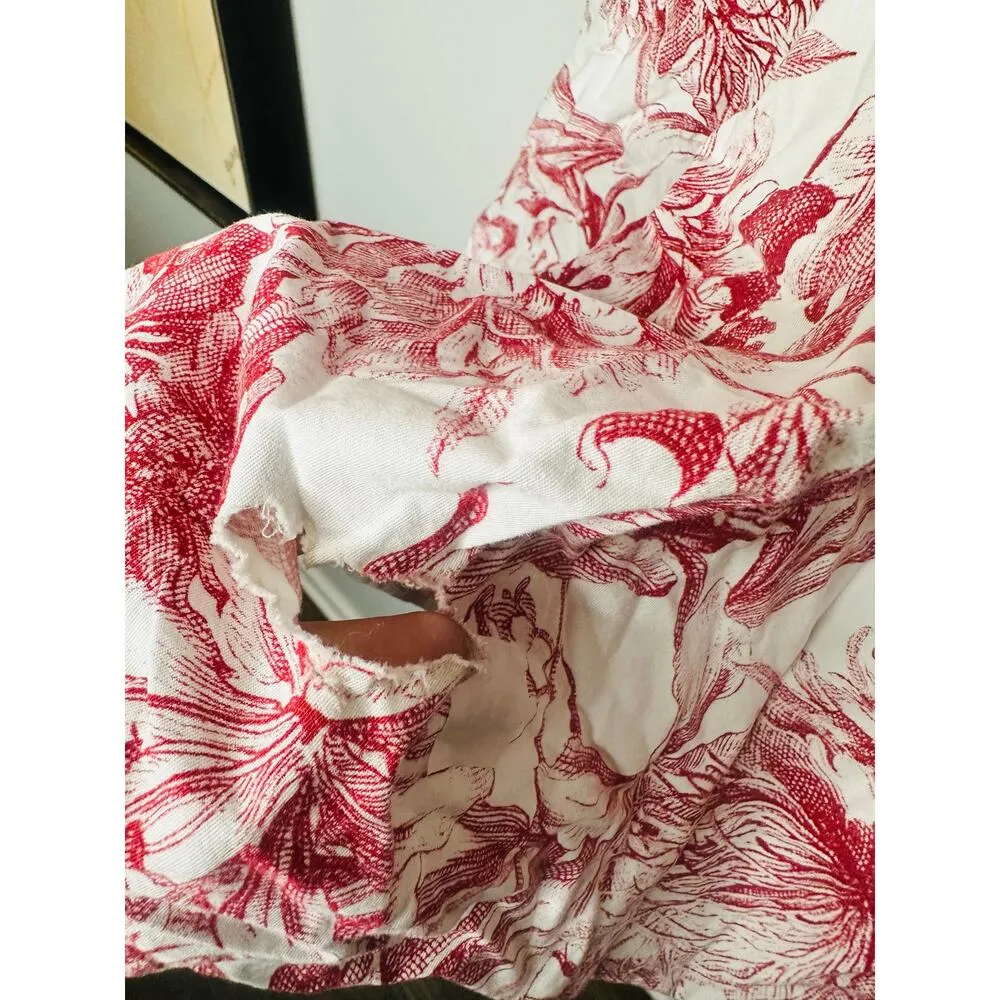 PETERSYN Rustic Red Pink Floral Printed Cotton Puff Sleeves Isodora Dress S - Image 13