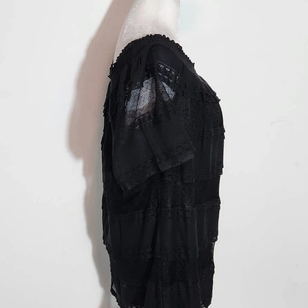 Time and Tru Black Lace Blouse NWT Size Large 12-14 Black Mesh Boho Blouse - Image 3