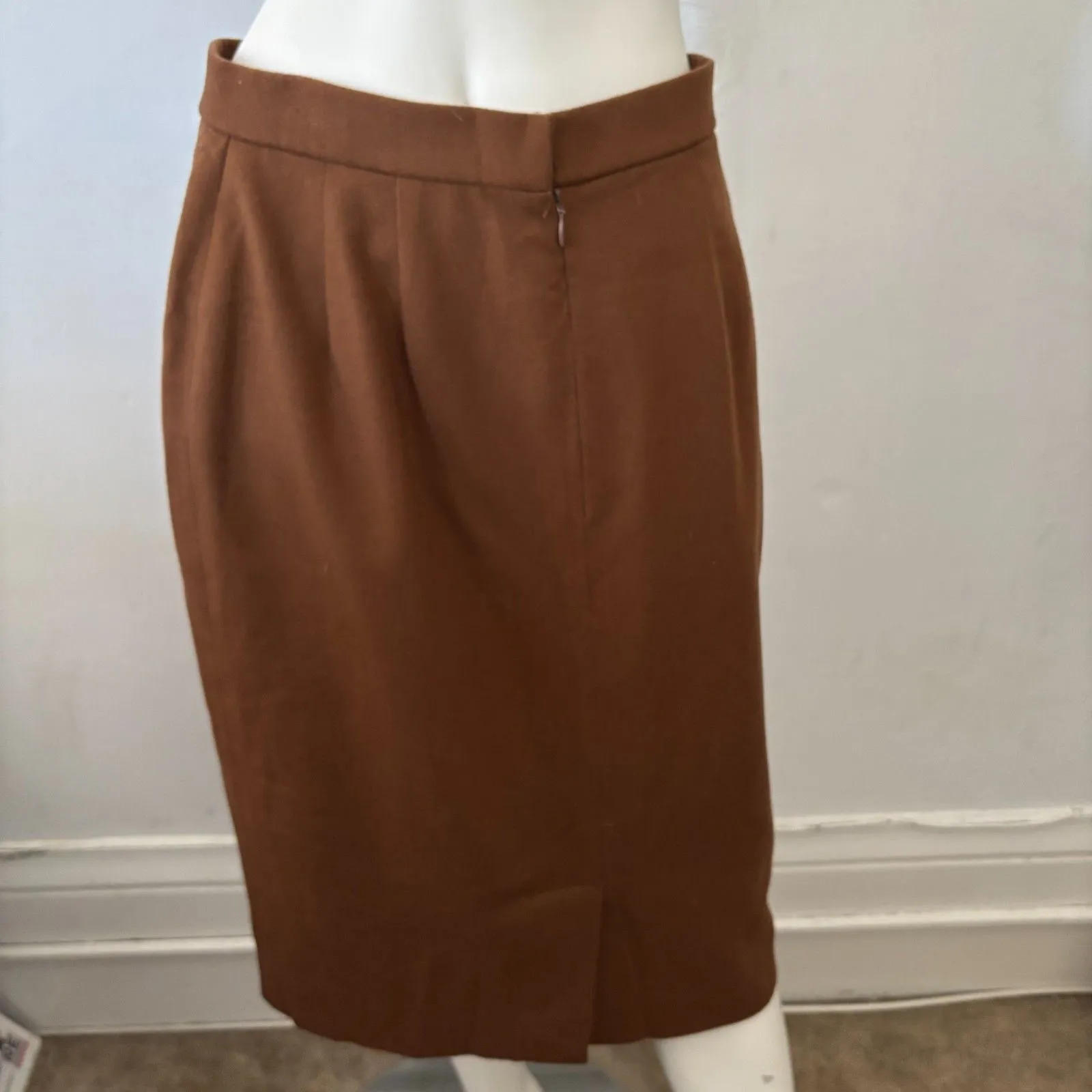 Vintage ILGWU Brown Fall 100% Wool Pencil Skirt 10 Preppy Academic Made in USA - Image 6