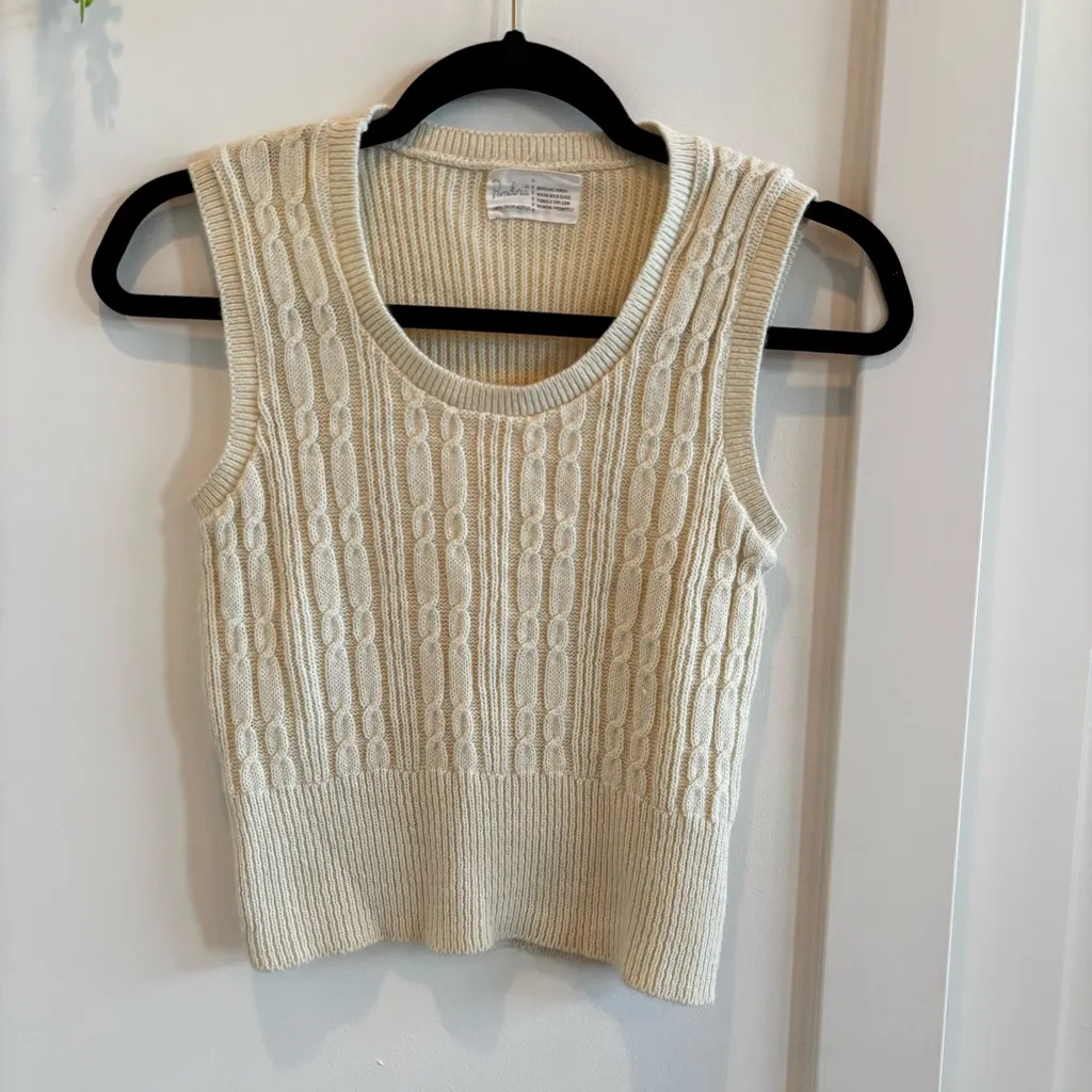 Pandora 1990's Vintage Cable Knit Cream Women's Scoop Neck Vest Size Medium - Image 2