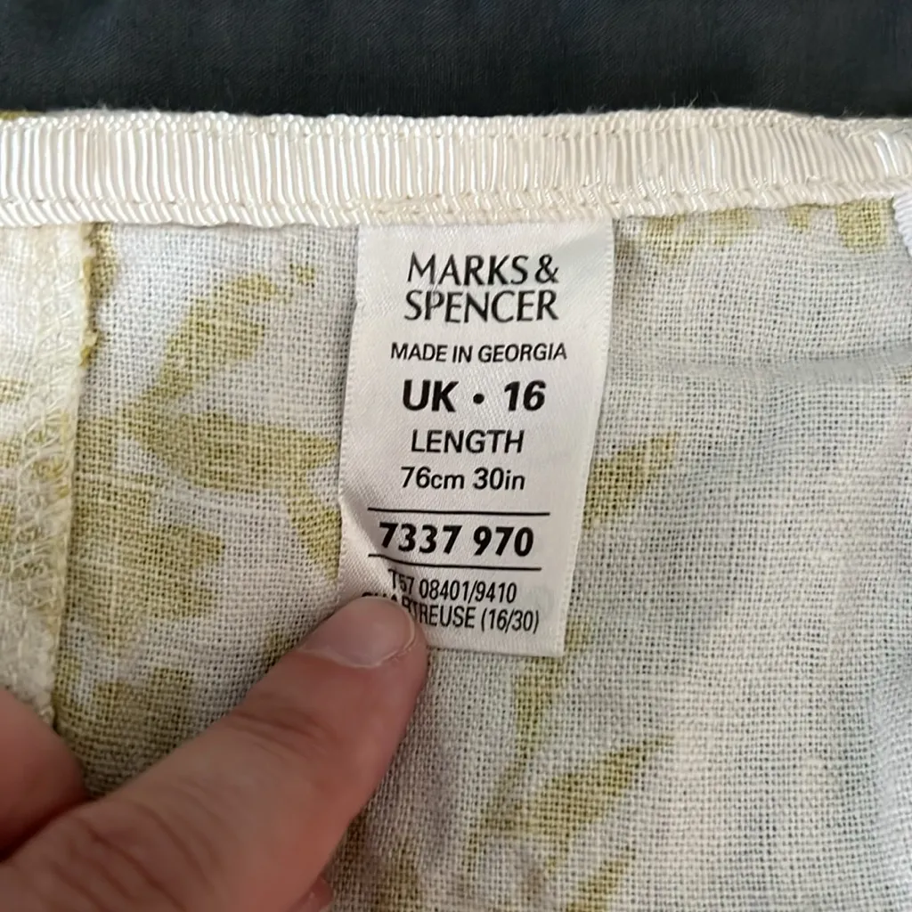 Marks & Spencer Floral Linen Midi Skirt Size UK 16 = 12 Yellow - Image 2