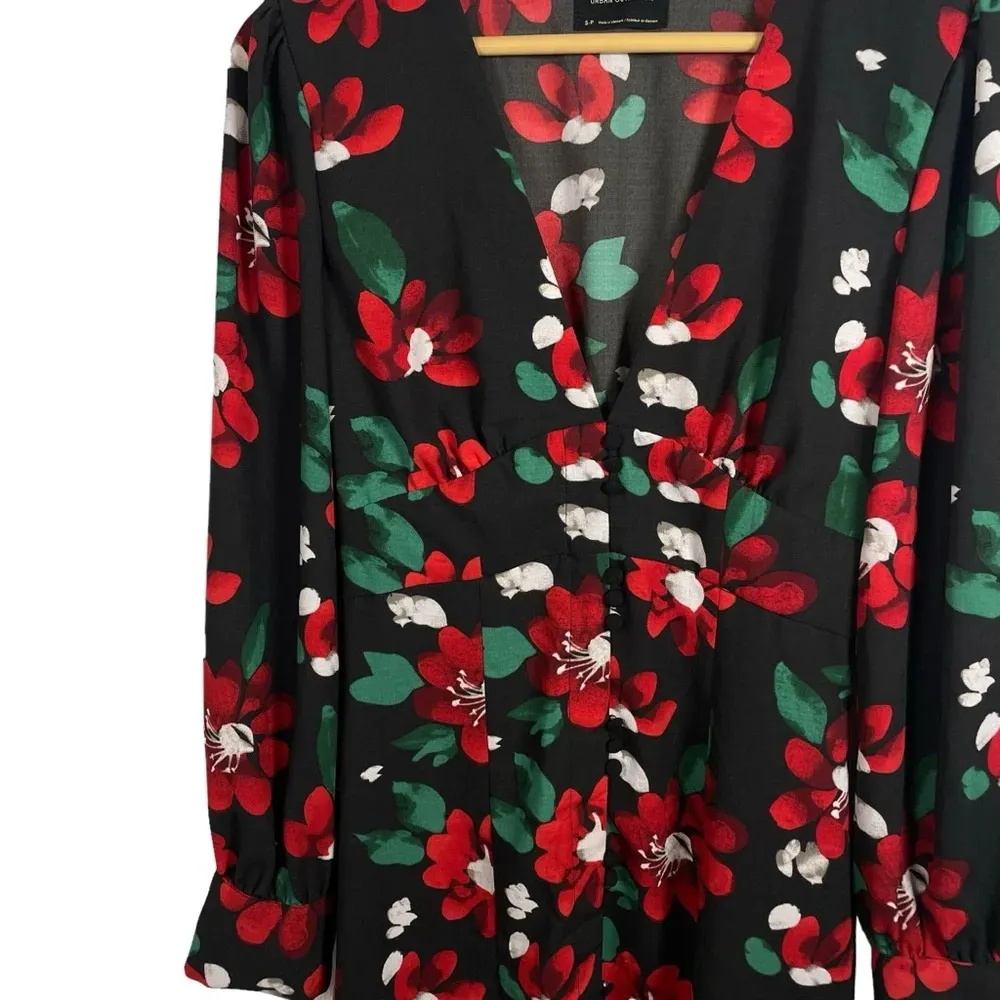 NWOT Urban Outfitters Michelle Plunging Floral Mini Dress Black/Red/Green Size S - Image 12